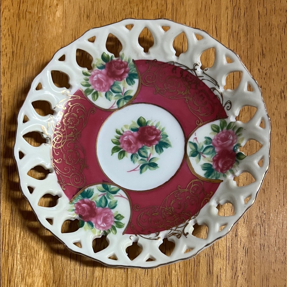 VTG Royal Halsey Bone China Floral Saucer Japan 5 3/4" Gold Highlights